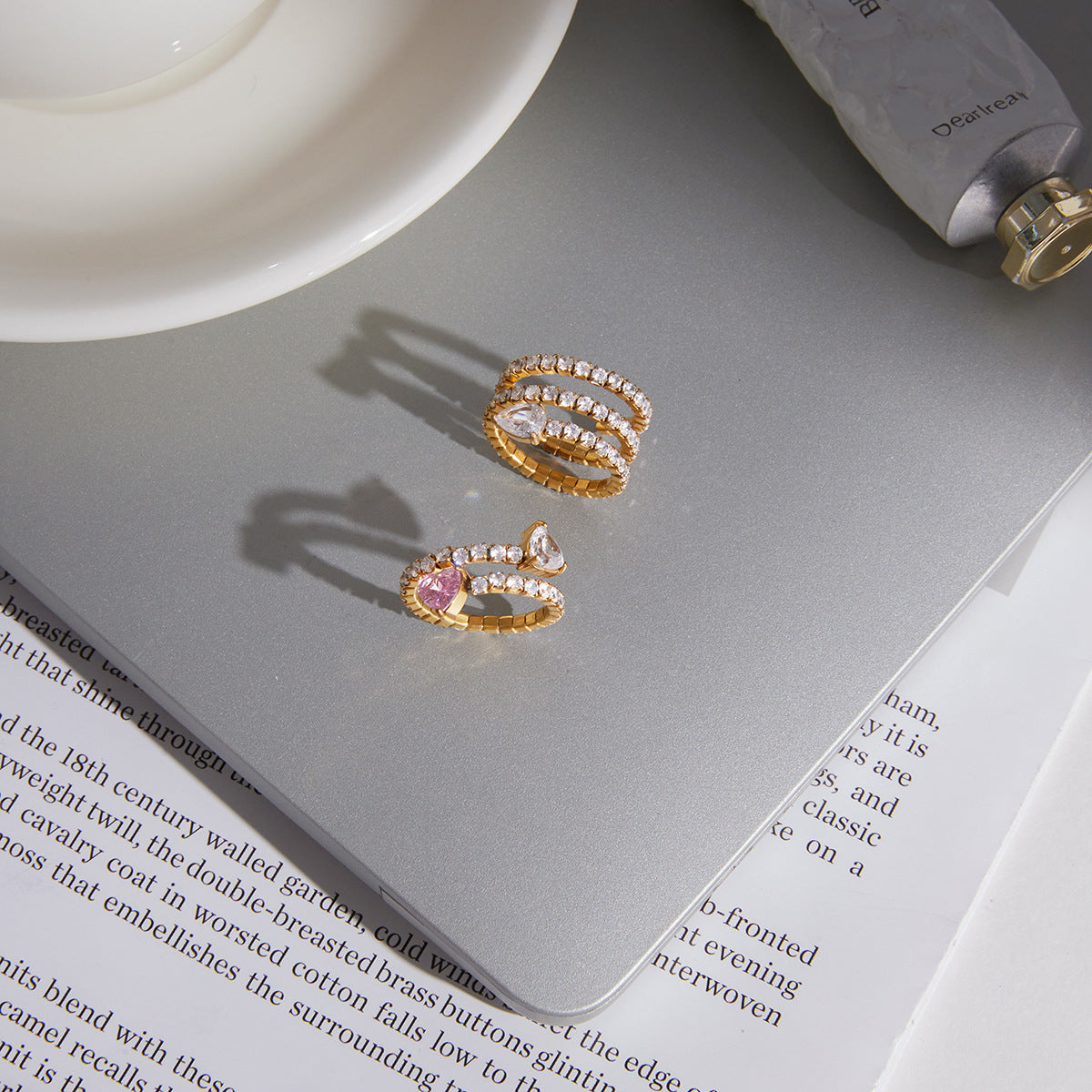Stainless Steel Snake Shaped Multi-layer CZ Open Ring