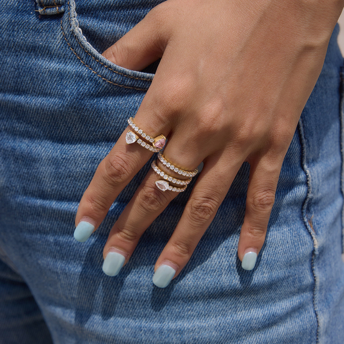 Stainless Steel Snake Shaped Multi-layer CZ Open Ring