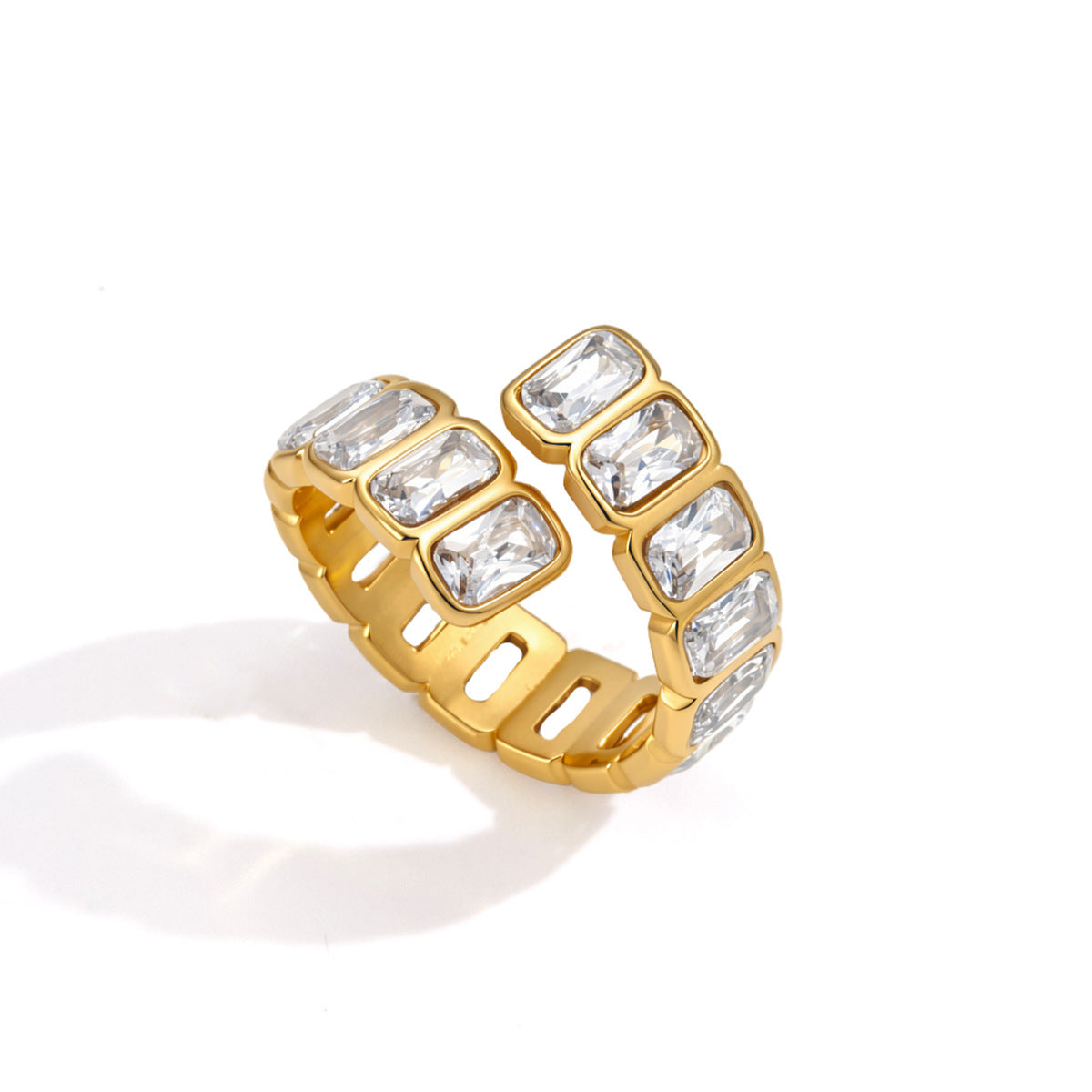 Stainless Steel 18K Gold PVD Square CZ Open Ring