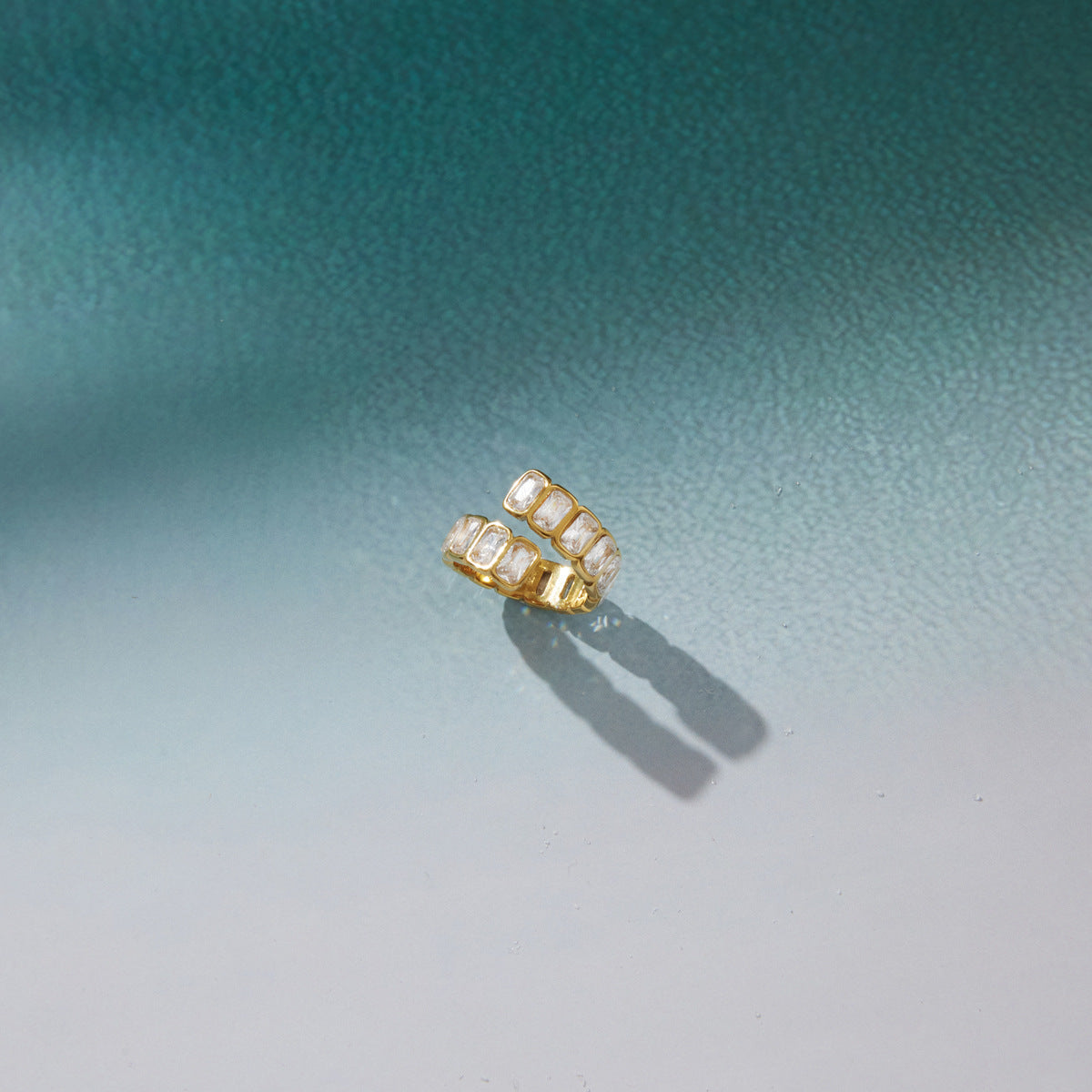 Stainless Steel 18K Gold PVD Square CZ Open Ring