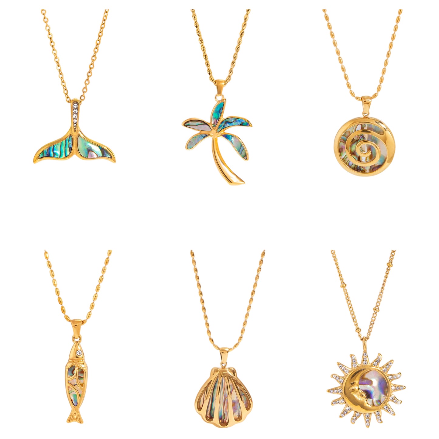Stainless Steel Abalone Shell Hollow Shell Pendant Necklace