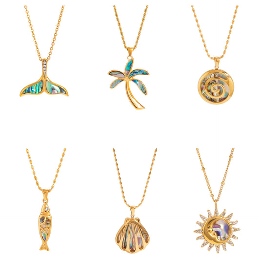 Stainless Steel Abalone Shell Hollow Shell Pendant Necklace