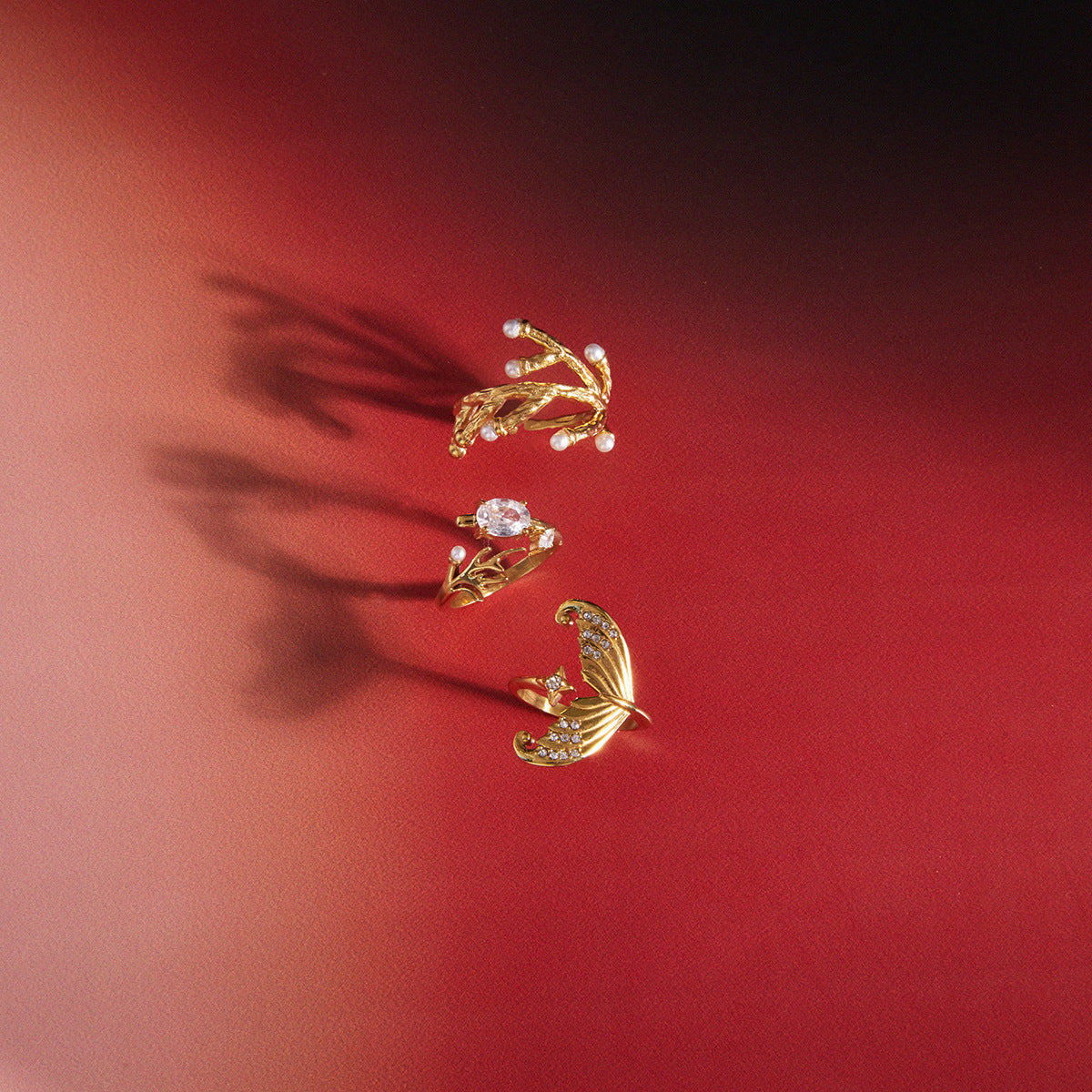 Stainless Steel White Rhinestone Fish Tail Star Open Ring