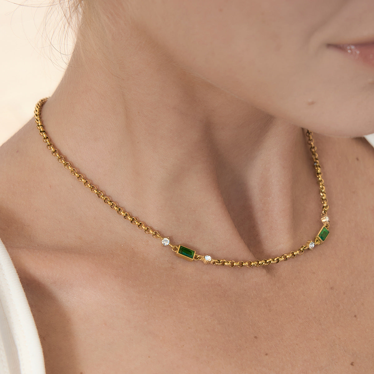 Stainless Steel Cubic Zirconia Pendant Necklace