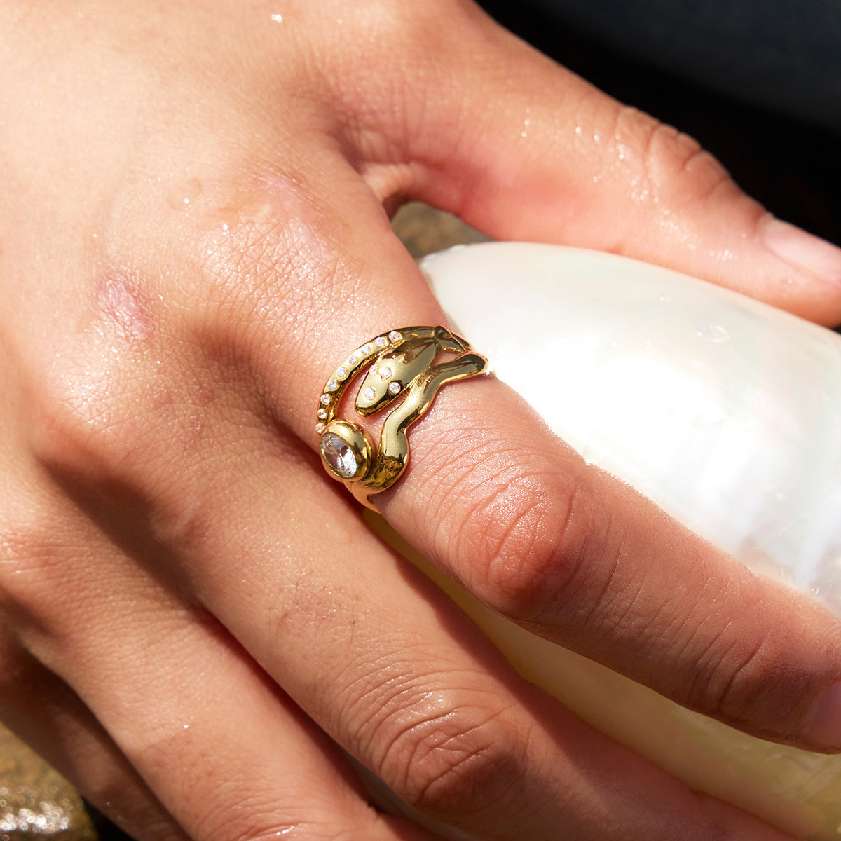 Stainless Steel White Cubic Zirconia Starfish Open Ring
