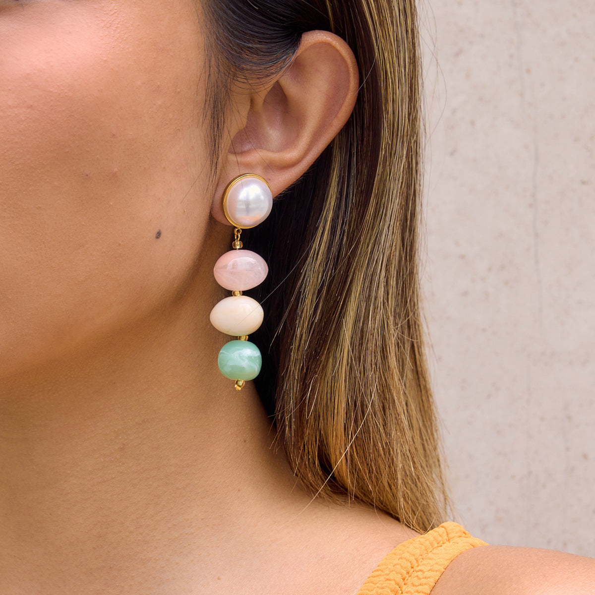 Stainless Steel Gradient Resin Tassel Drop Earrings