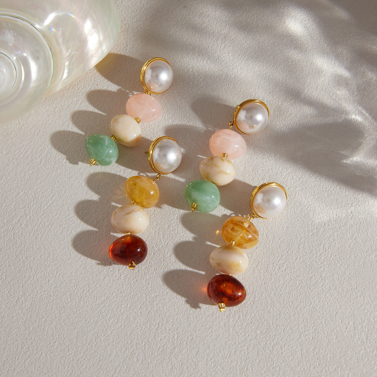 Stainless Steel Gradient Resin Tassel Drop Earrings