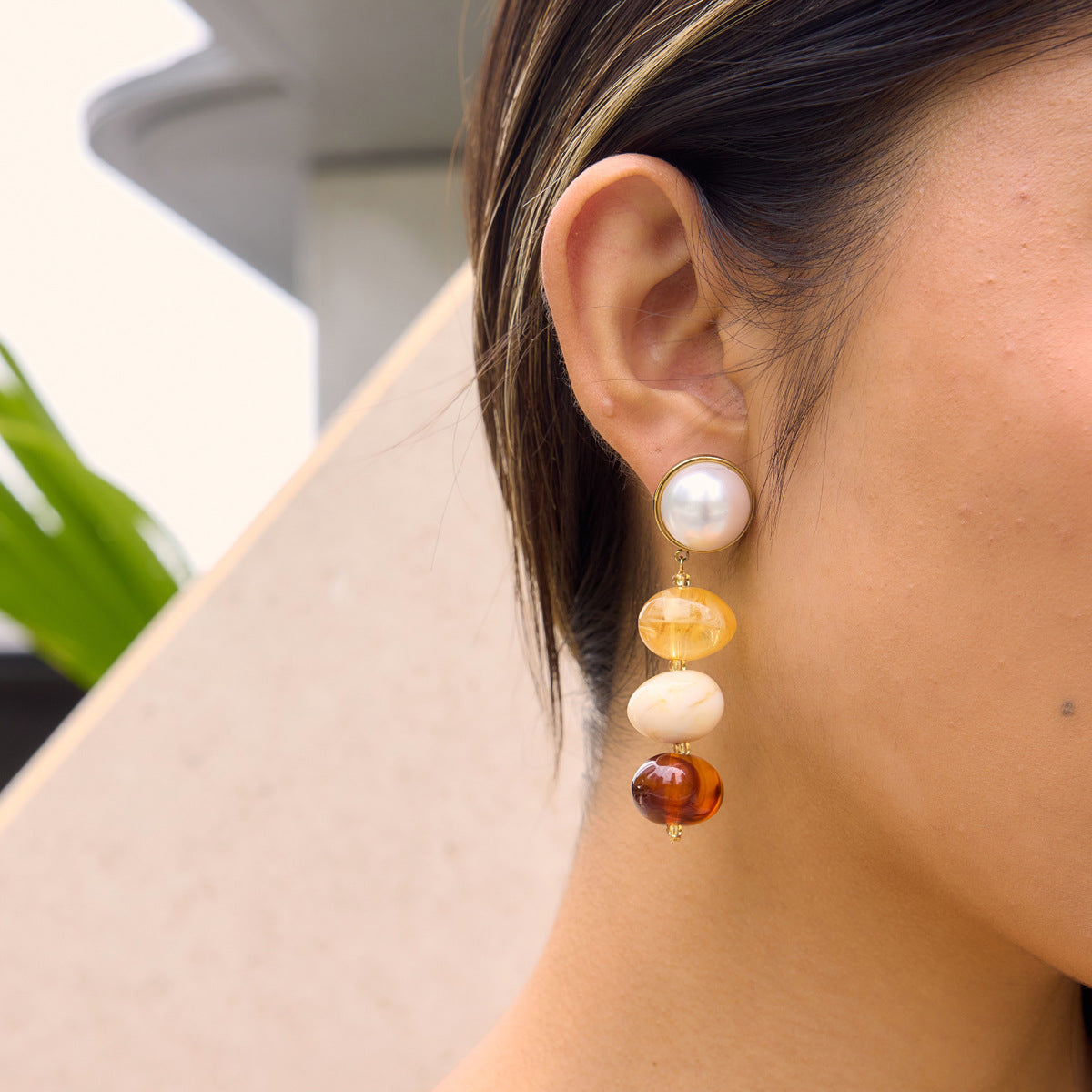 Stainless Steel Gradient Resin Tassel Drop Earrings