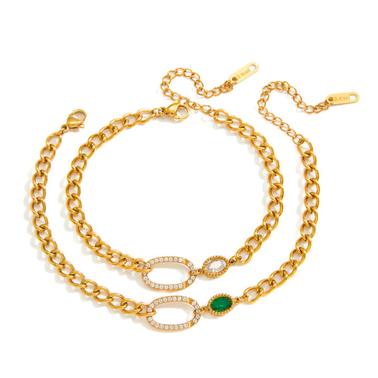 Stainless Steel O-shaped Hollow Egg Shaped CZ Cuban Chain Bracelet
