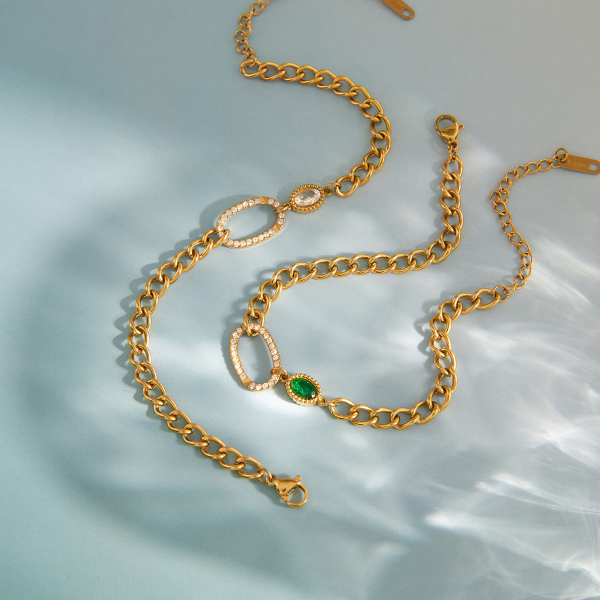 Stainless Steel O-shaped Hollow Egg Shaped CZ Cuban Chain Bracelet