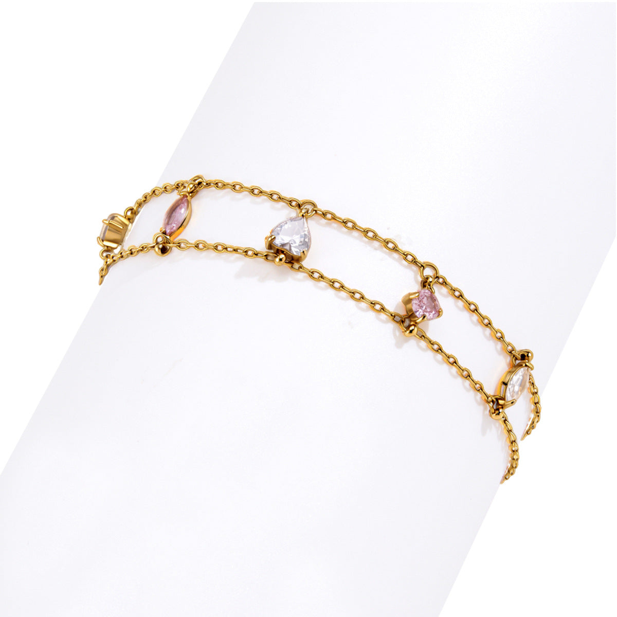 Stainless Steel Geometric Cubic Zirconia Double-layer Bracelet