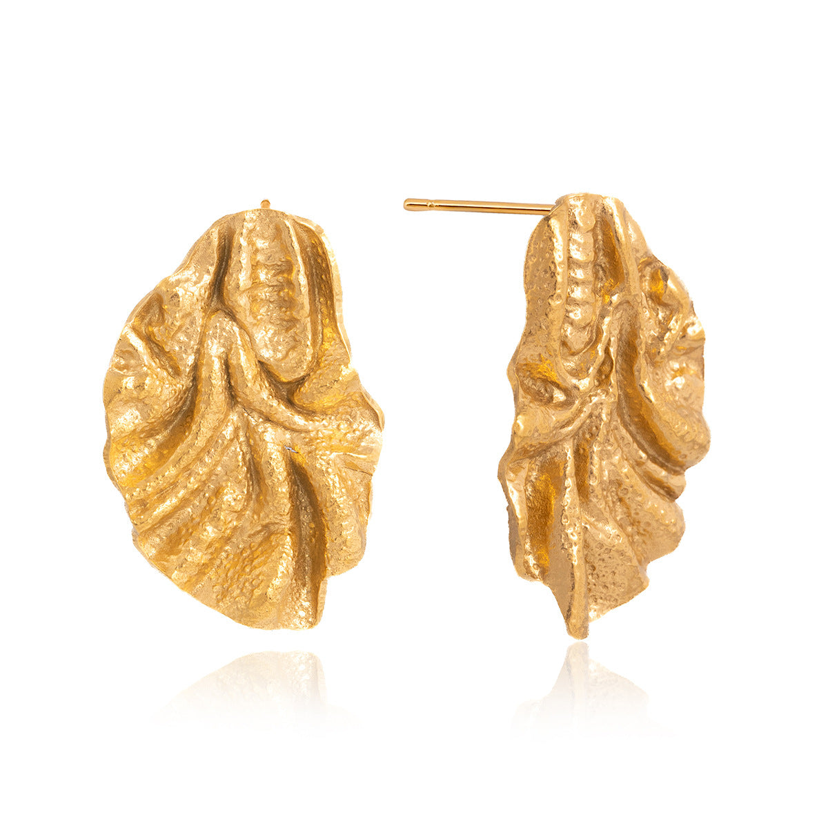 Stainless Steel Gravel Textured Metal Pleated Stud Earrings