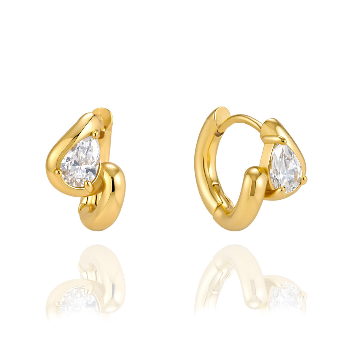 Stainless Steel Water Drop CZ Twisted Wave Huggie Earrings