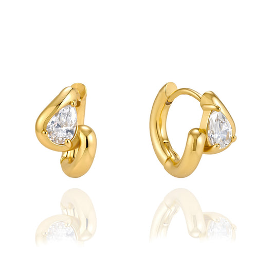 Stainless Steel Water Drop CZ Twisted Wave Huggie Earrings