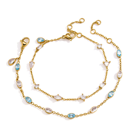 Stainless Steel Blue Water Drop Cubic Zirconia Pendant Bracelet