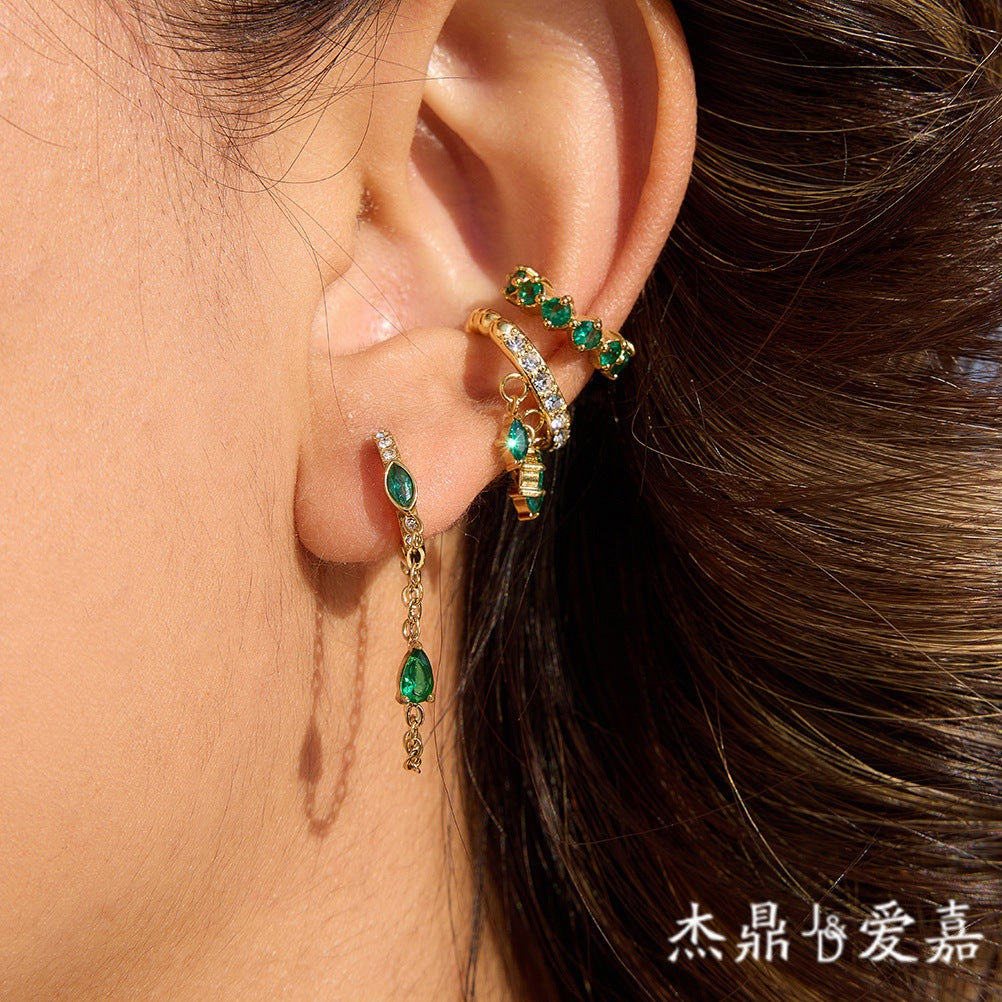 Stainless Steel Green Cubic Zirconia Tassel Earrings