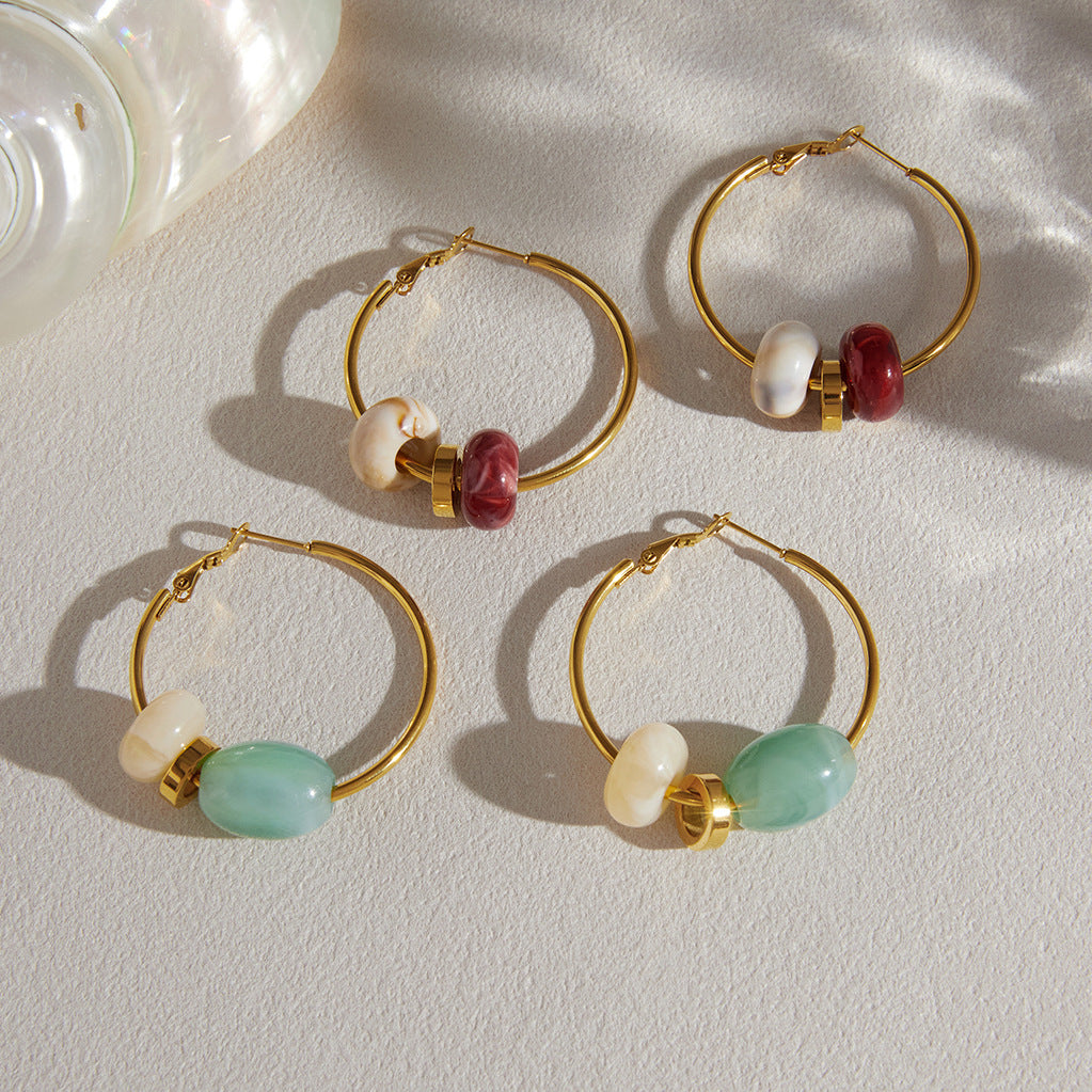 Stainless Steel Resin Circle Hoop Earrings