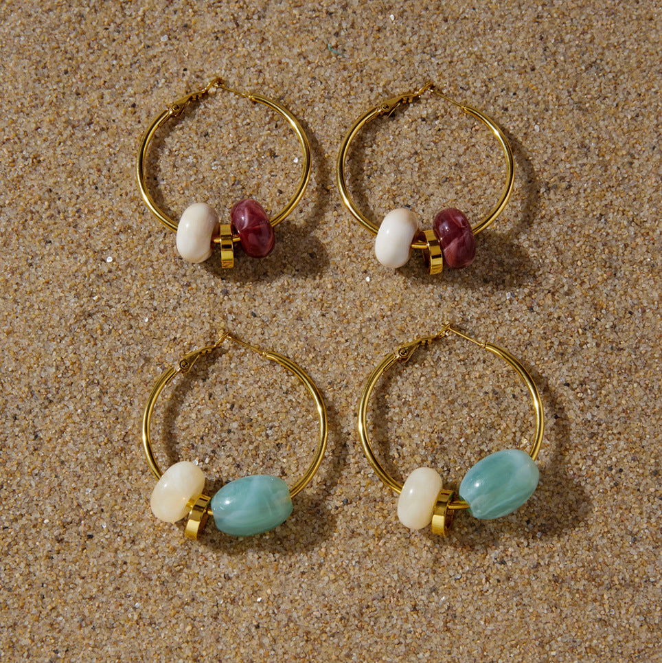 Stainless Steel Resin Circle Hoop Earrings