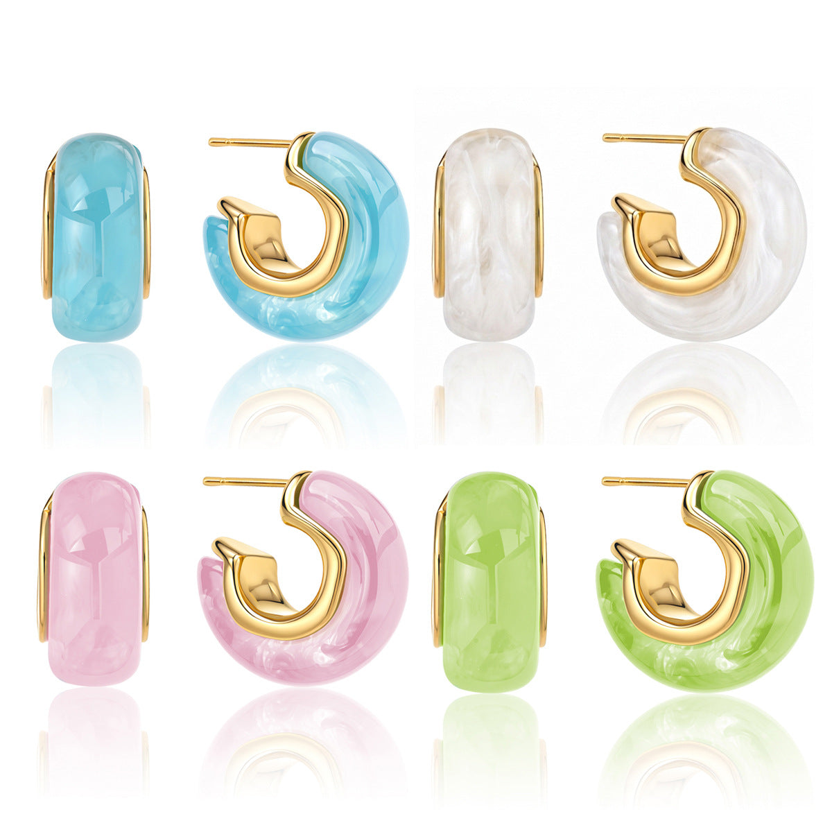 Stainless Steel Resin Irregular C-ring Stud Earrings