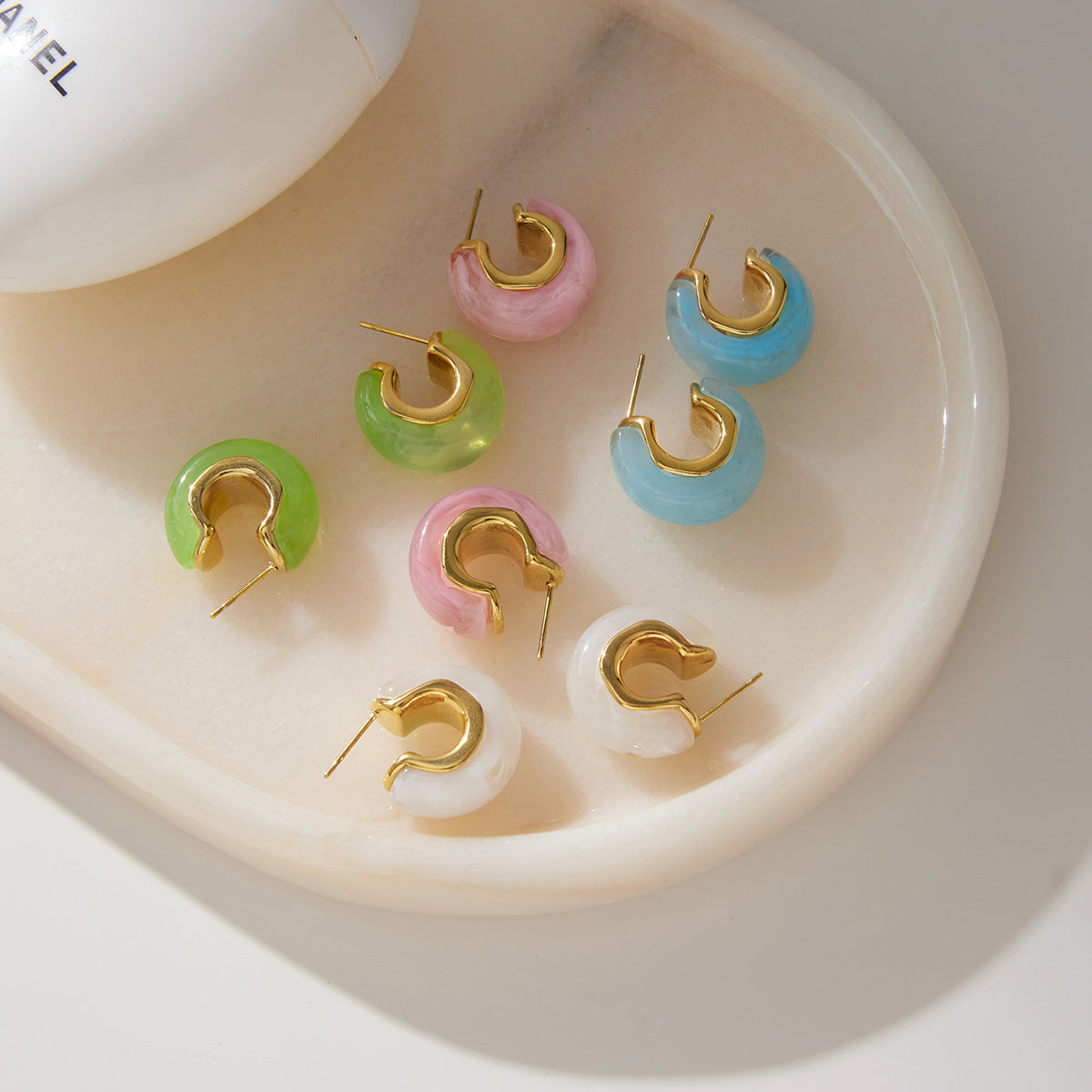 Stainless Steel Resin Irregular C-ring Stud Earrings