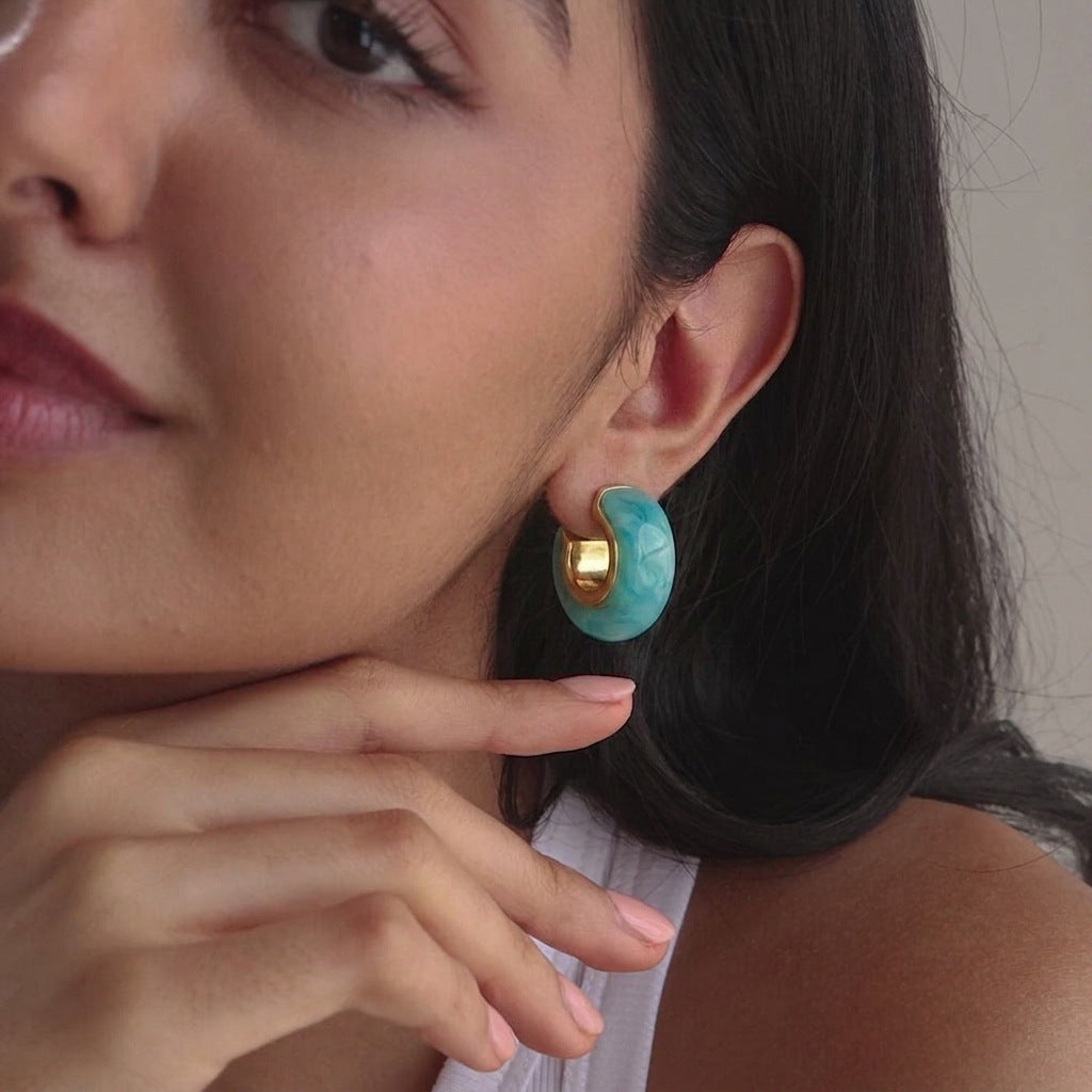 Stainless Steel Resin Irregular C-ring Stud Earrings