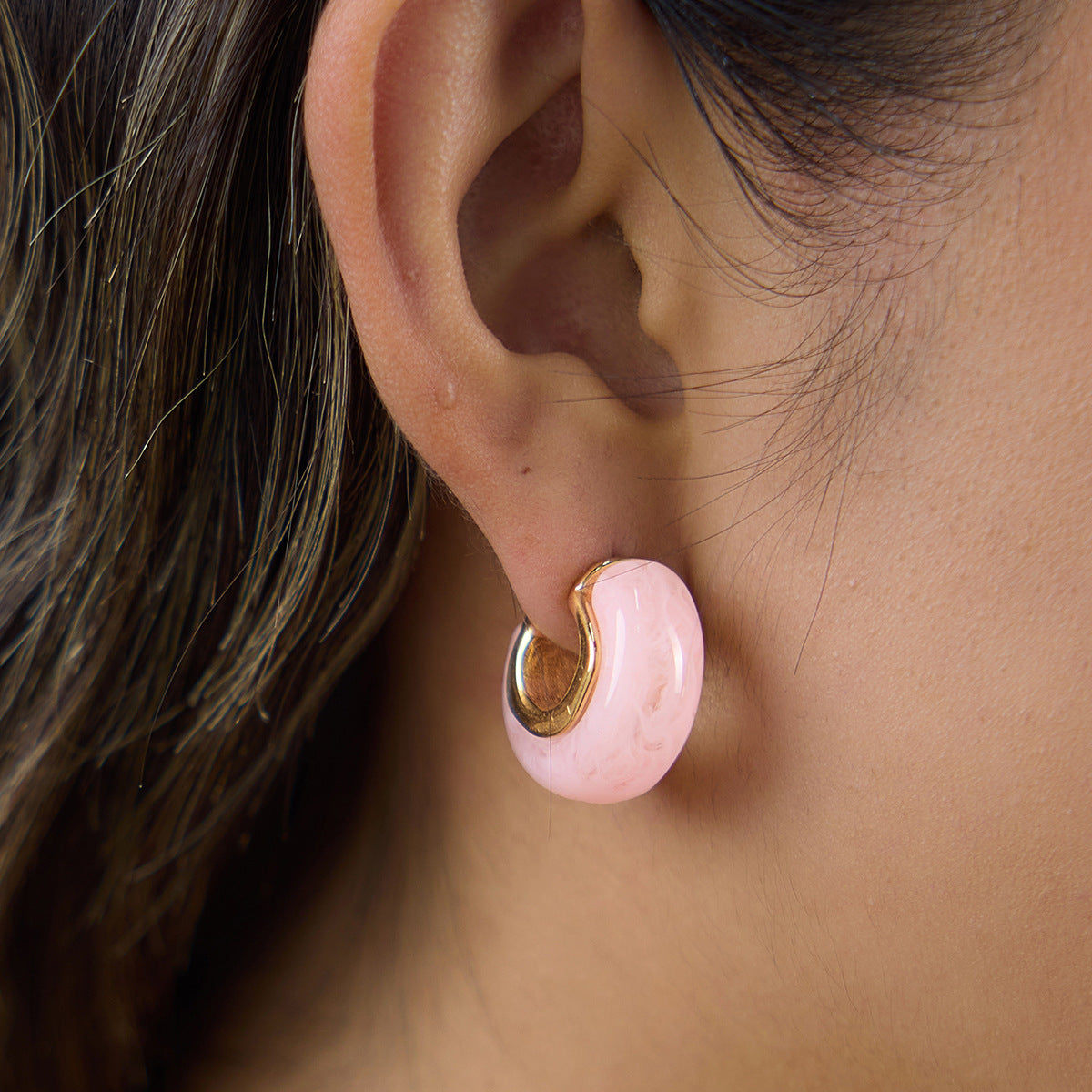 Stainless Steel Resin Irregular C-ring Stud Earrings