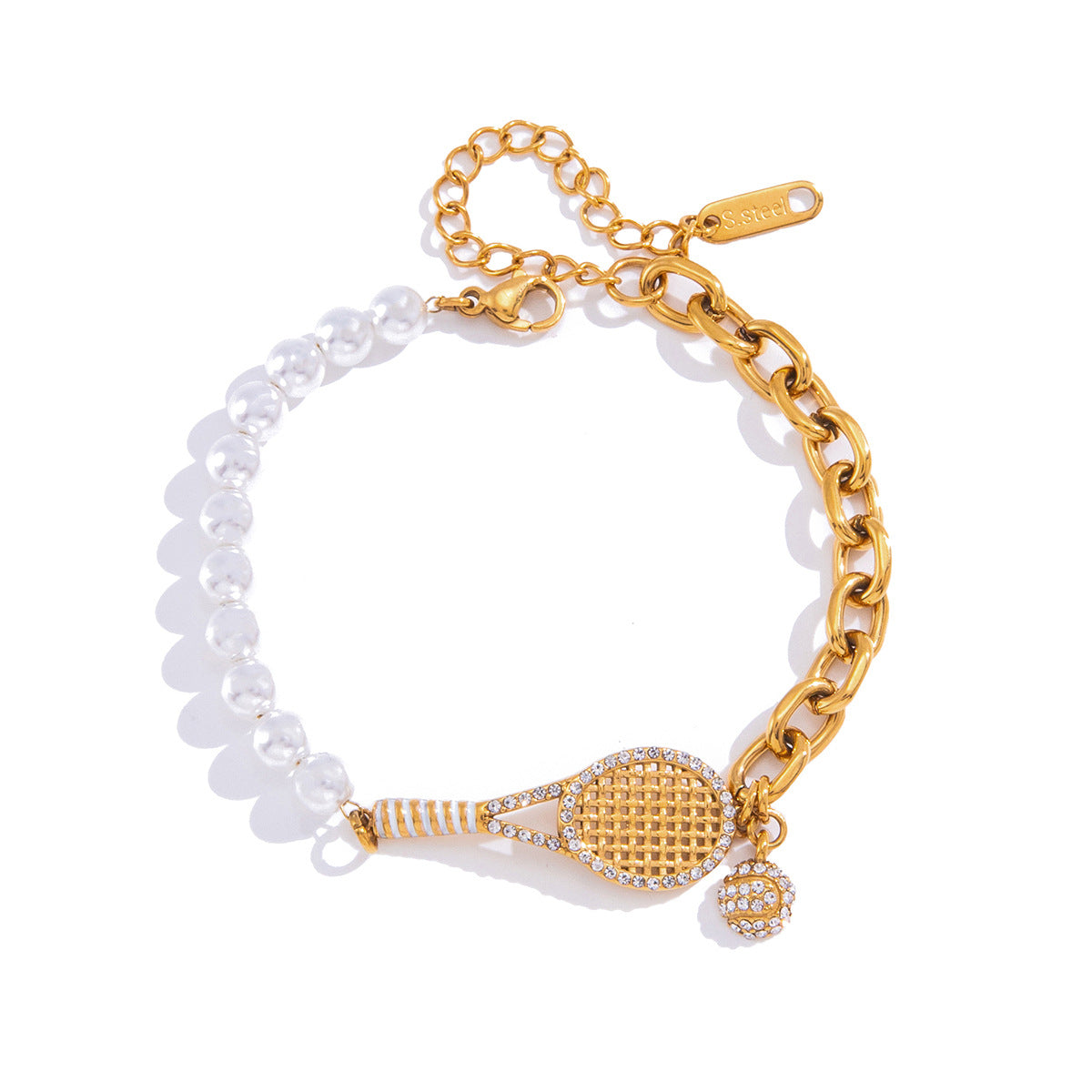 Stainless Steel Tennis Racket Cubic Zirconia Bracelet