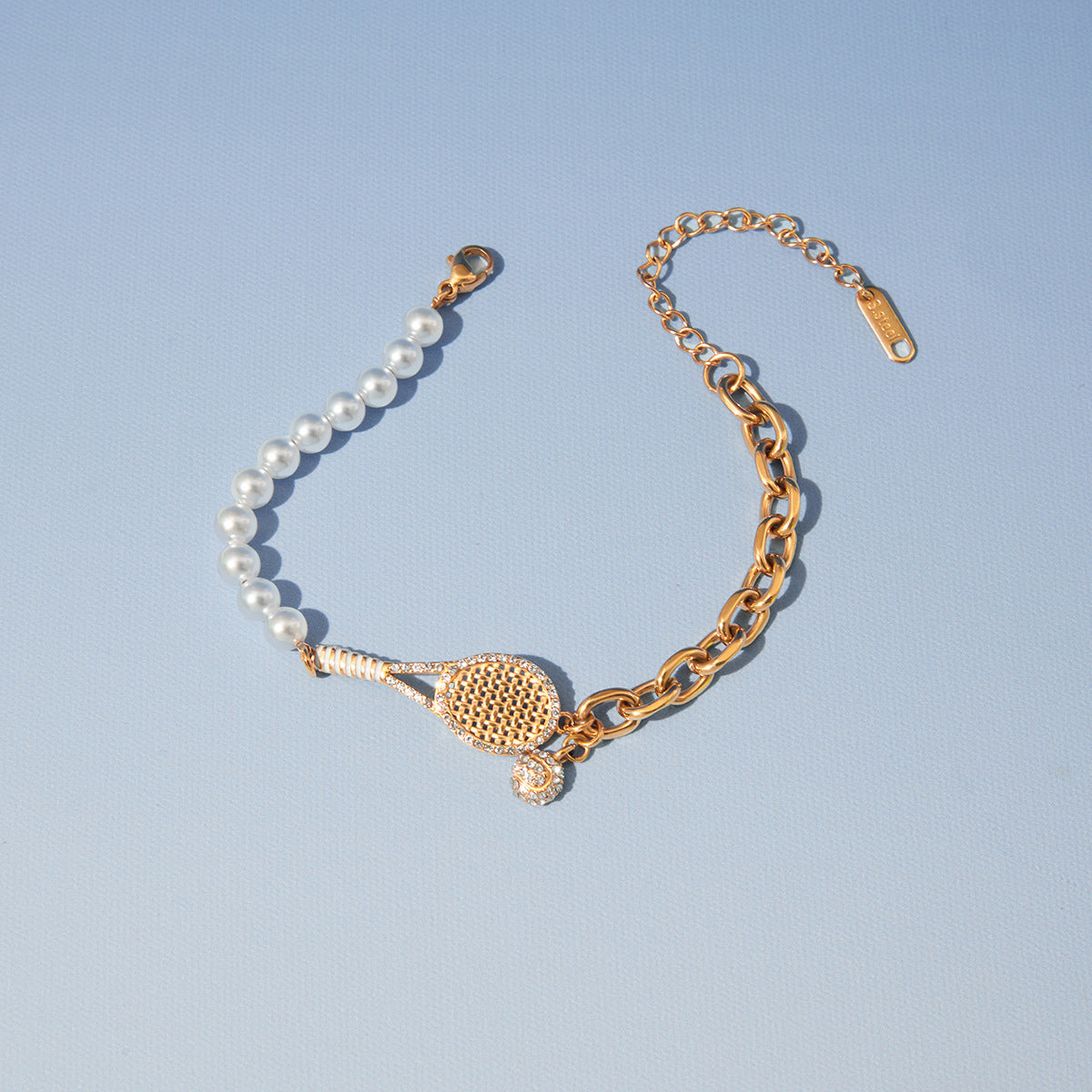 Stainless Steel Tennis Racket Cubic Zirconia Bracelet
