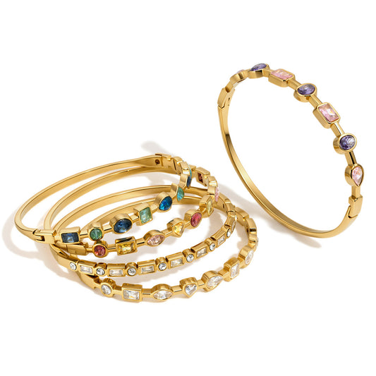 Stainless Steel Geometric Cubic Zirconia Bangle