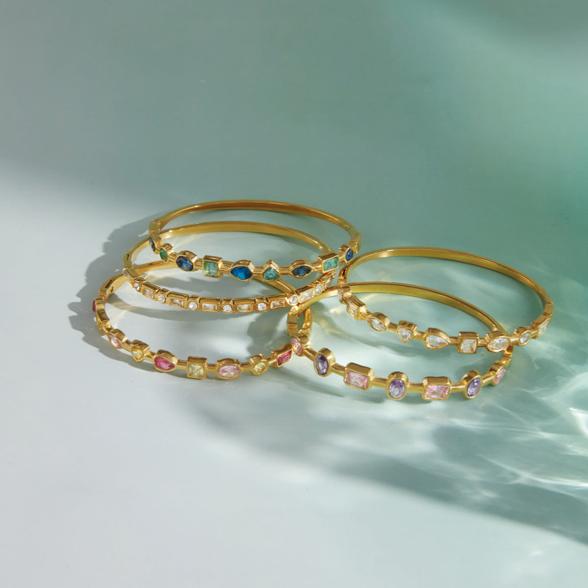 Stainless Steel Geometric Cubic Zirconia Bangle