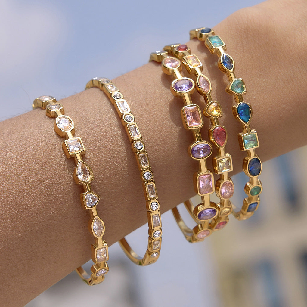 Stainless Steel Geometric Cubic Zirconia Bangle