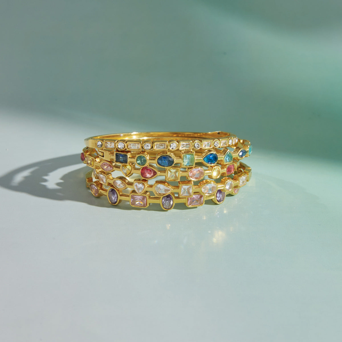 Stainless Steel Geometric Cubic Zirconia Bangle