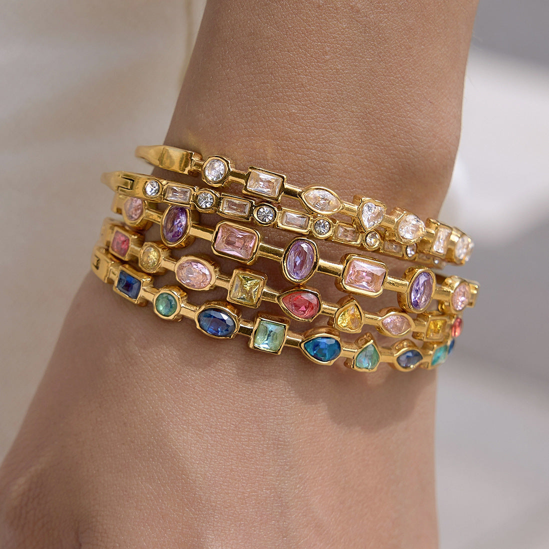 Stainless Steel Geometric Cubic Zirconia Bangle