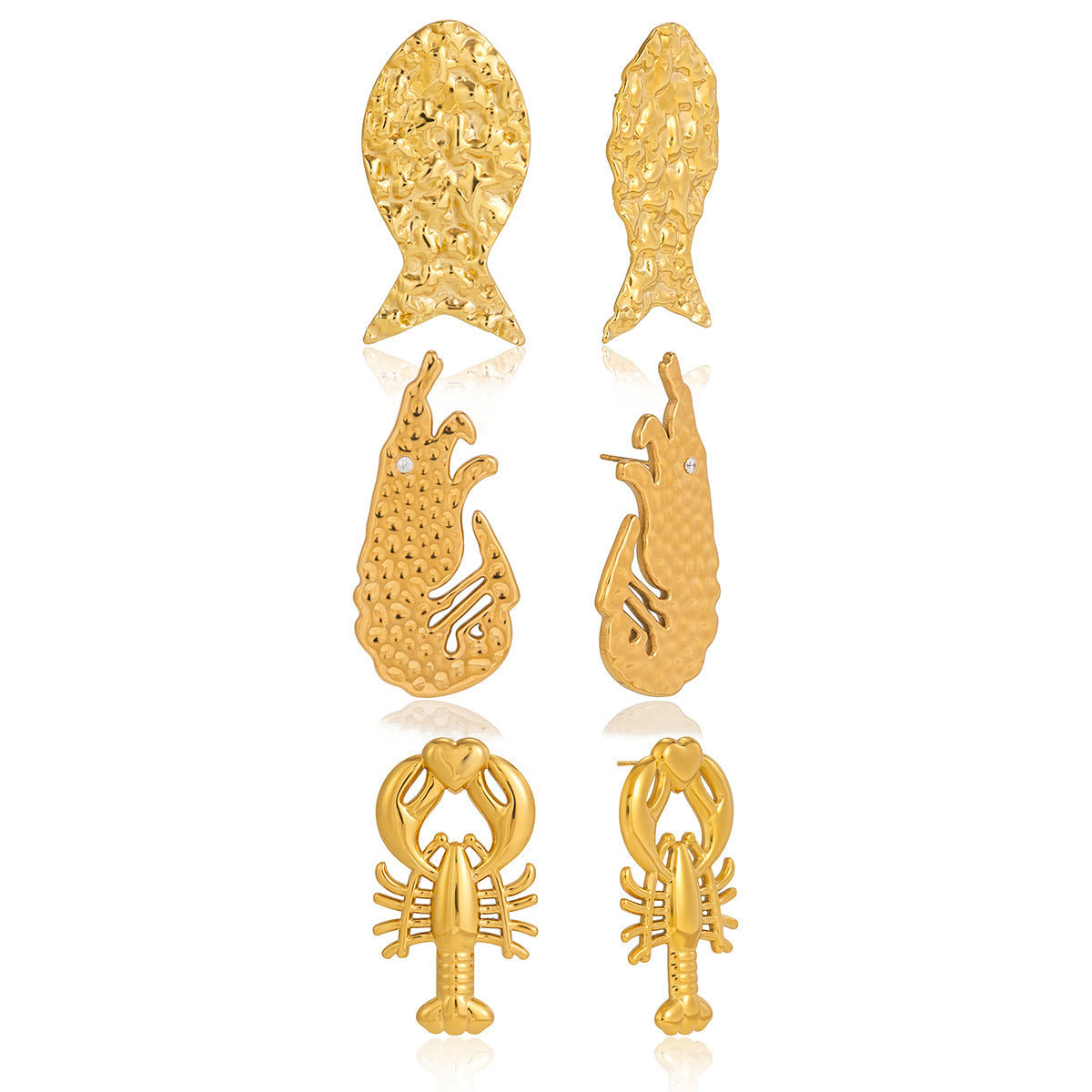 Stainless Steel Hammer Patterned Marine Creature Stud Earrings