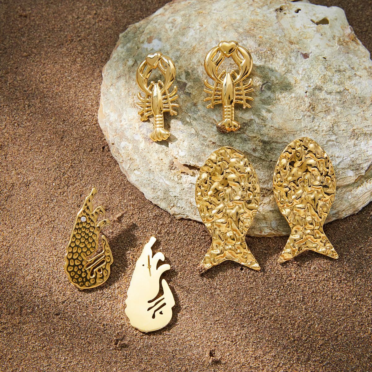Stainless Steel Hammer Patterned Marine Creature Stud Earrings