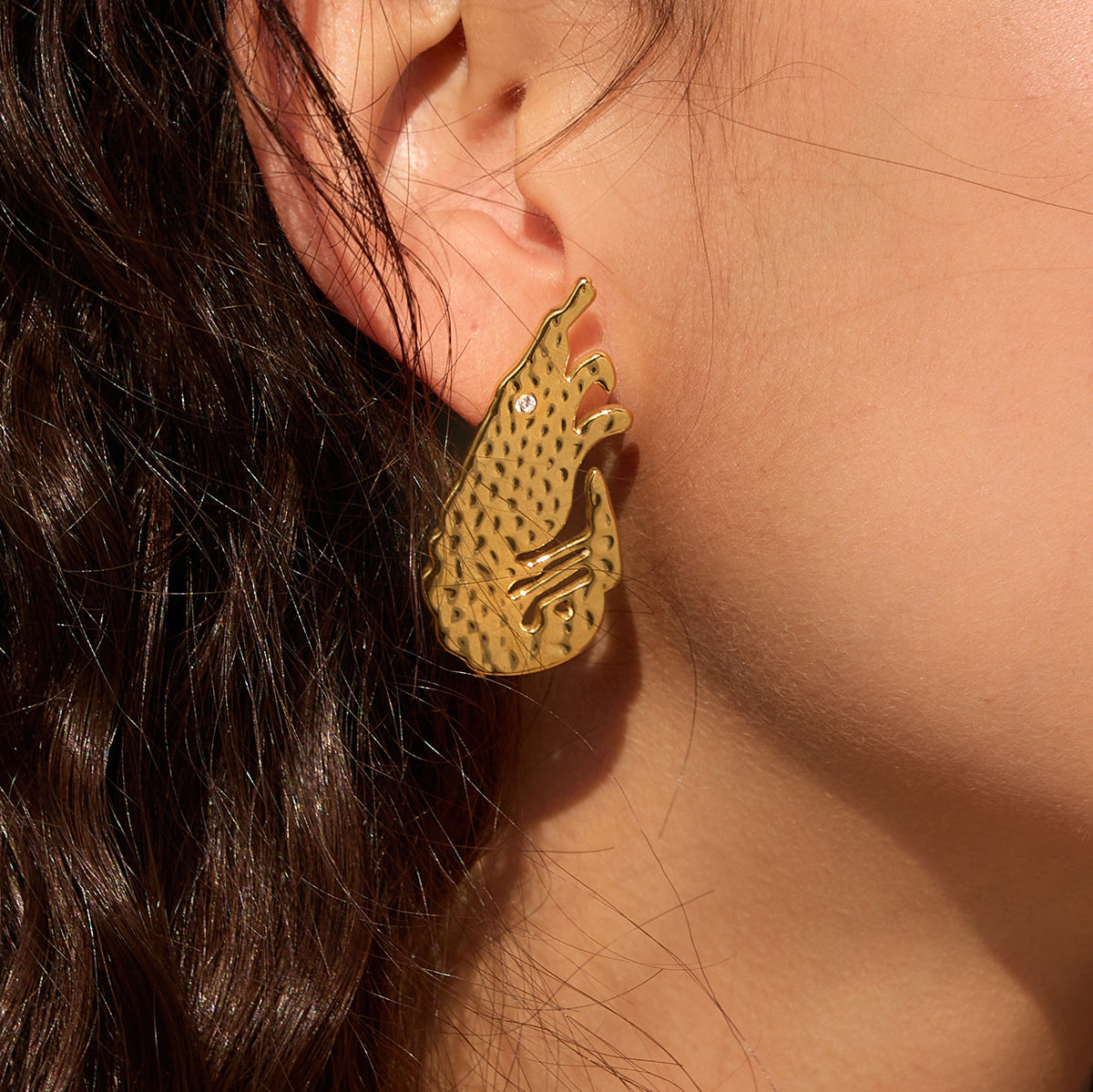 Stainless Steel Hammer Patterned Marine Creature Stud Earrings