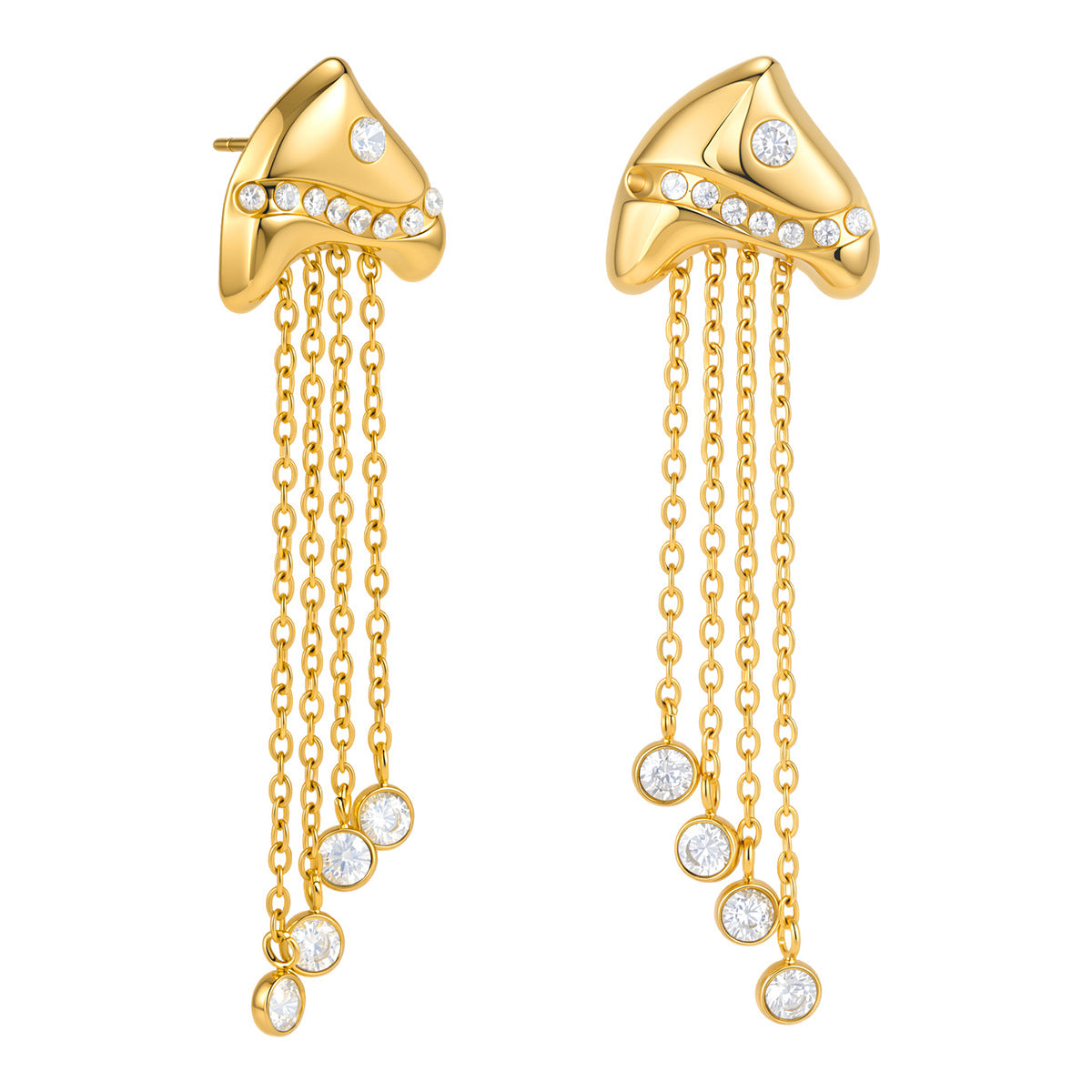 Stainless Steel Tropical Fish Chain Tassel Cubic Zirconia Earrings