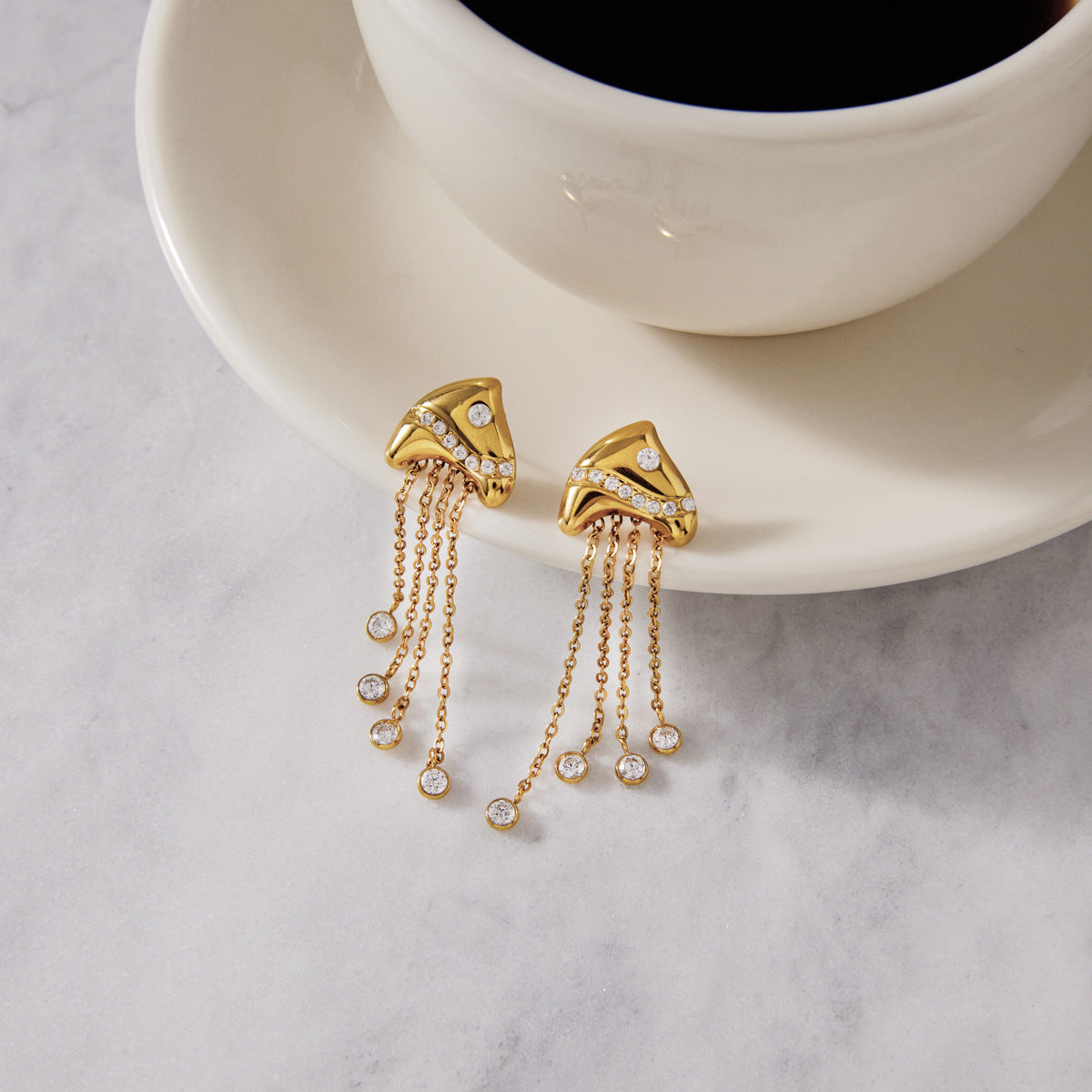 Stainless Steel Tropical Fish Chain Tassel Cubic Zirconia Earrings