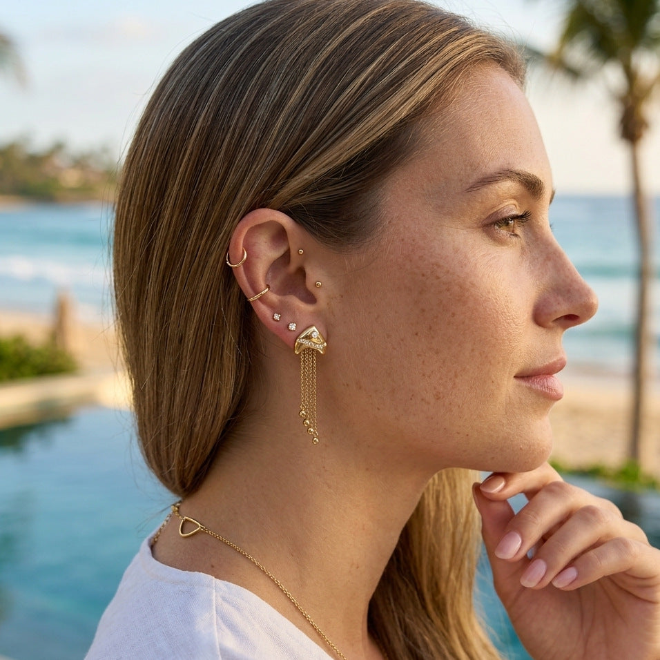 Stainless Steel Tropical Fish Chain Tassel Cubic Zirconia Earrings