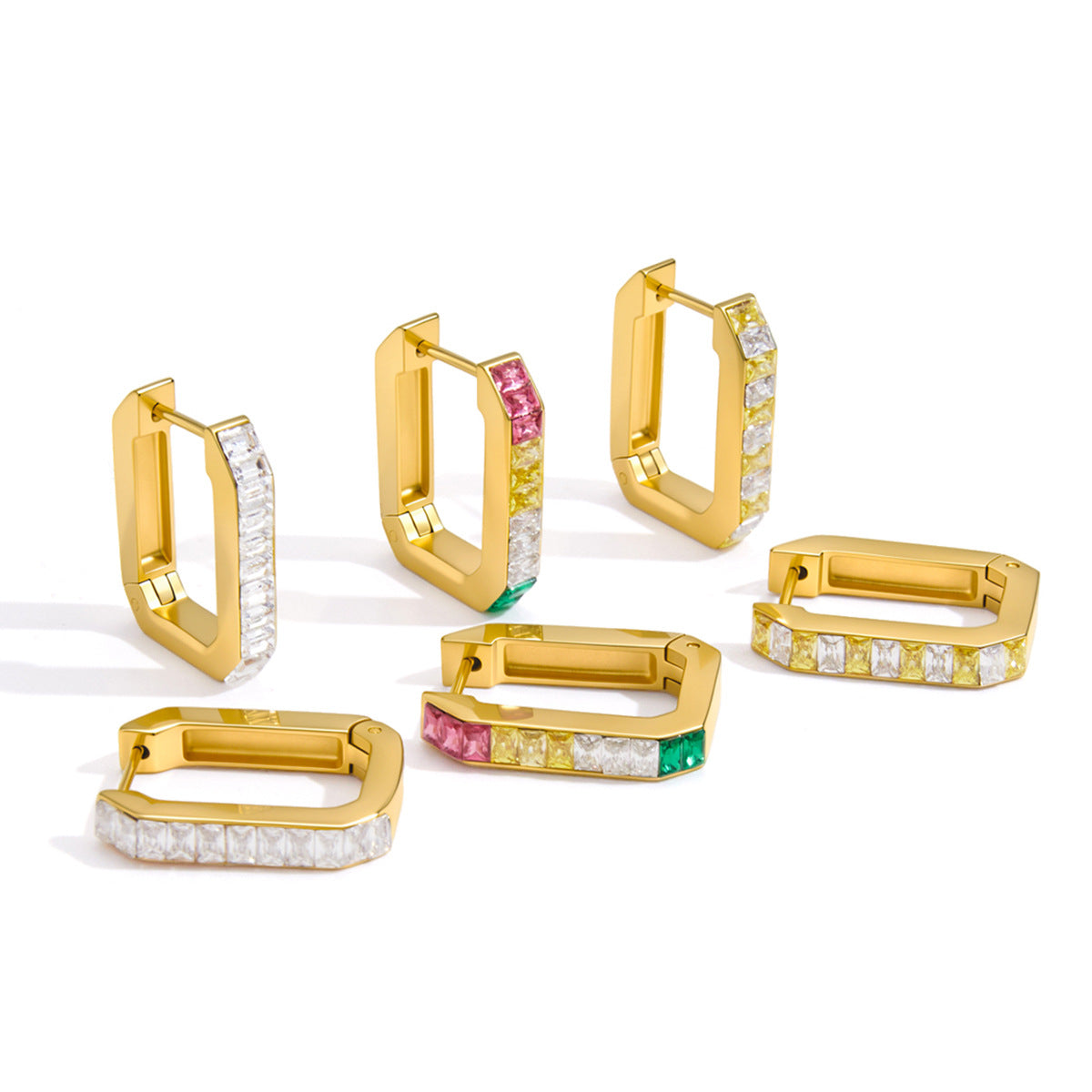 18K Gold PVD Stainless Steel U-shaped Cubic Zirconia Earrings
