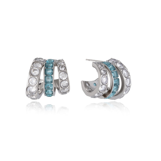 Stainless Steel Blue CZ C-shaped Multi-layer Hollow Earrings