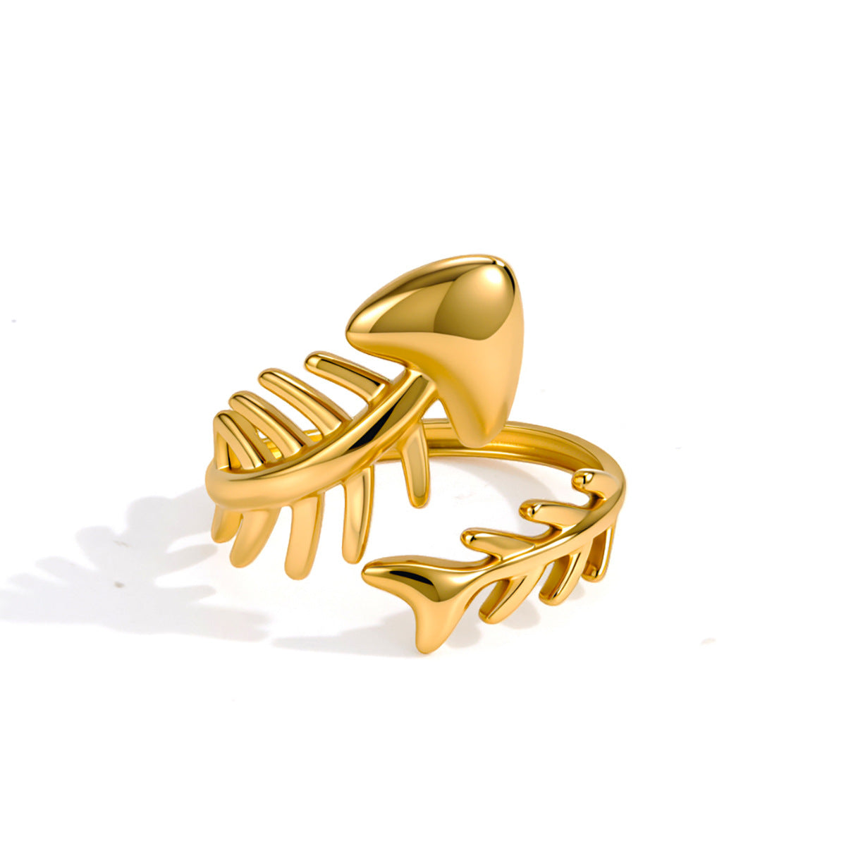 Stainless Steel 18K Gold PVD Fishbone Open Ring