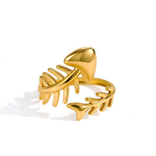 Stainless Steel 18K Gold PVD Fishbone Open Ring