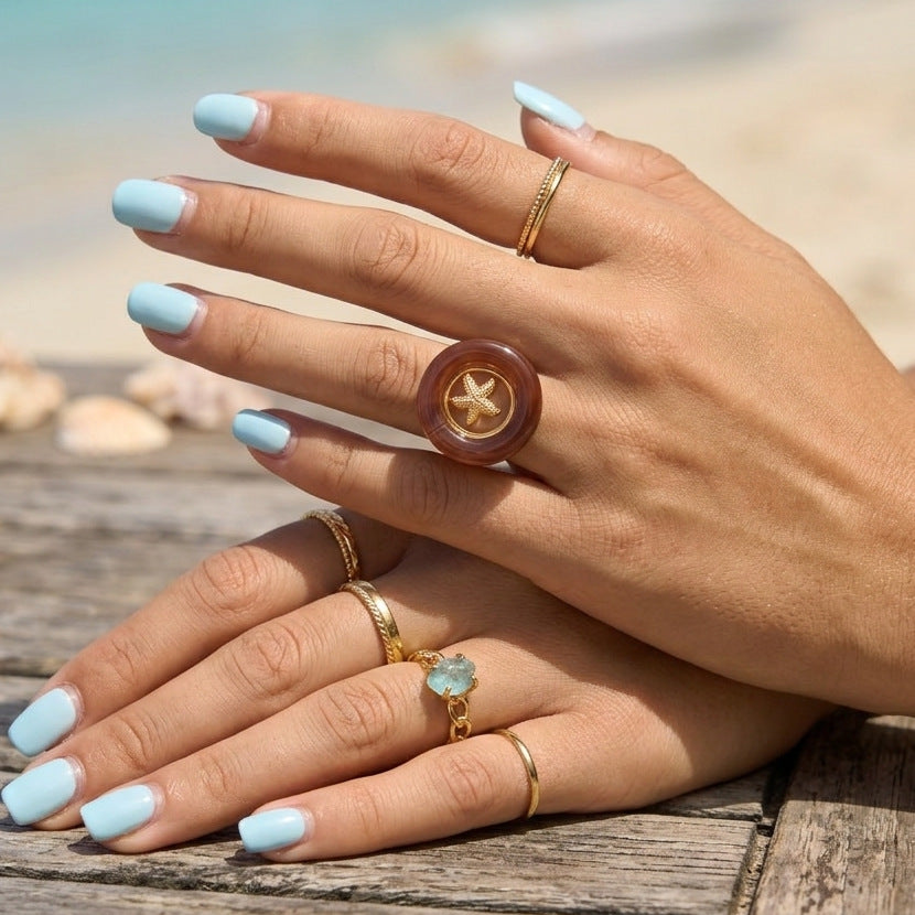 Stainless Steel Acrylic Starfish Open Ring