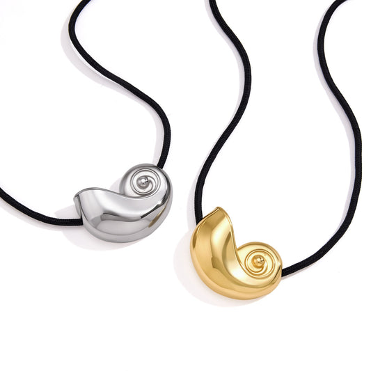 Stainless Steel Black Rope Conch Pendant Necklace