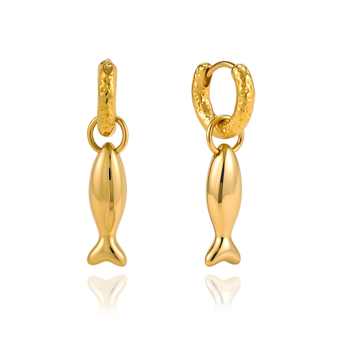 Stainless Steel Ocean Fish Pendant Huggie Earrings