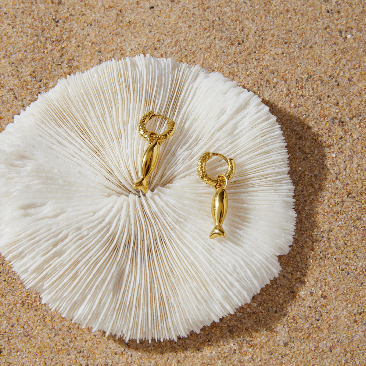 Stainless Steel Ocean Fish Pendant Huggie Earrings