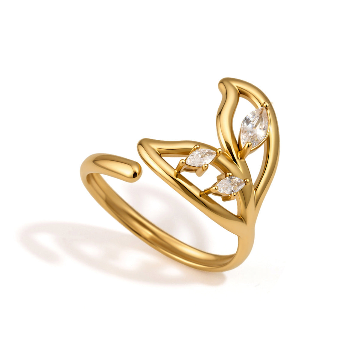 Stainless Steel White CZ Fish Tail Opening Ring