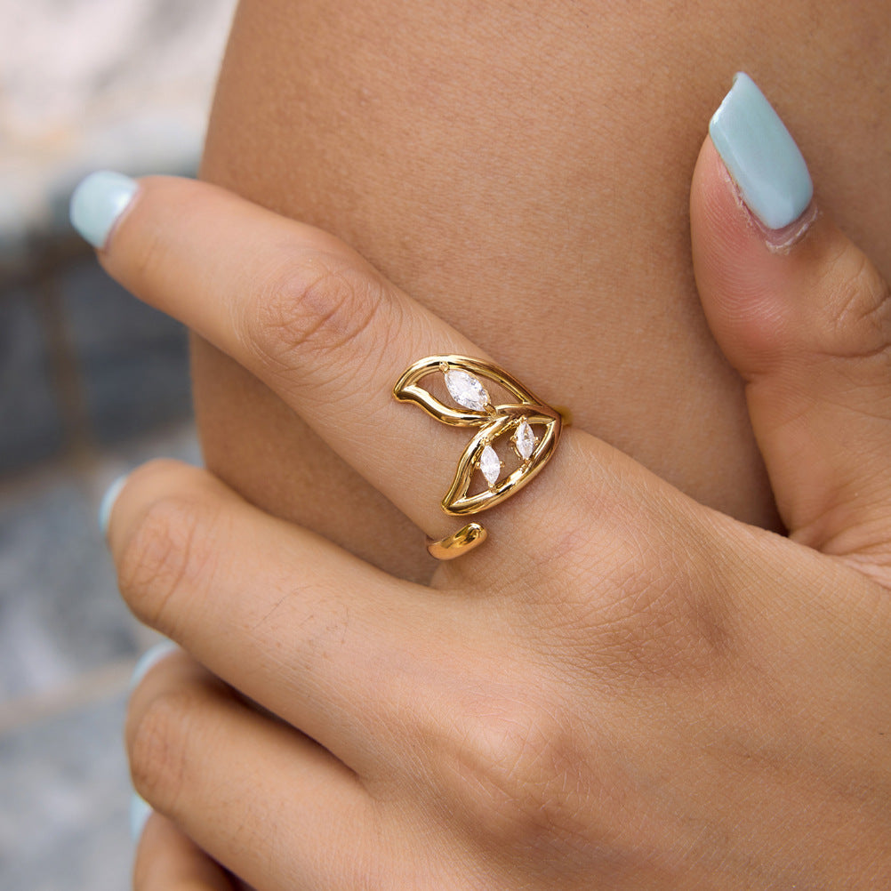 Stainless Steel White CZ Fish Tail Opening Ring
