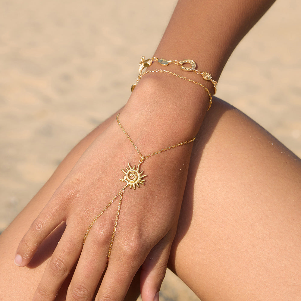 Stainless Steel Sun Hand Chain Bracelet